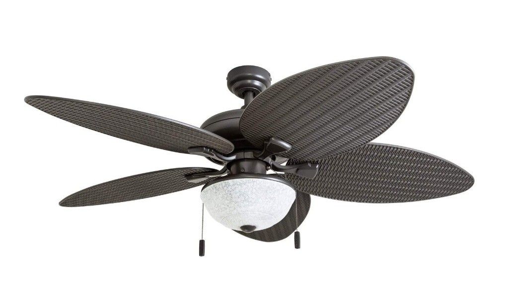 Honeywell Ceiling Fans Palm Island, 52 Inch Tropical Indoor Outdoor Ceiling Fan with No Light, Pull Chain, Three Mounting Options, 5 Palm Leaf Blades,
