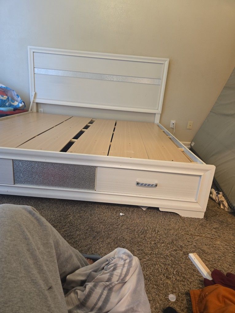 King Size White Bed Frame with Storage