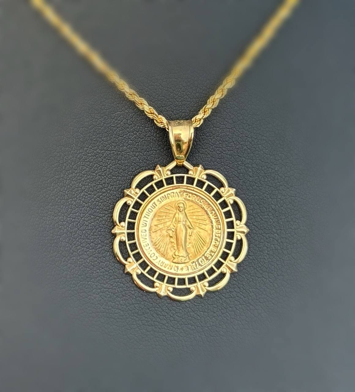 14k solid yellow gold O Mary bezel Pendant charm