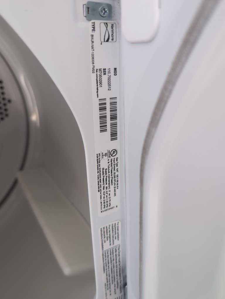 Kenmore Gas Drier, White