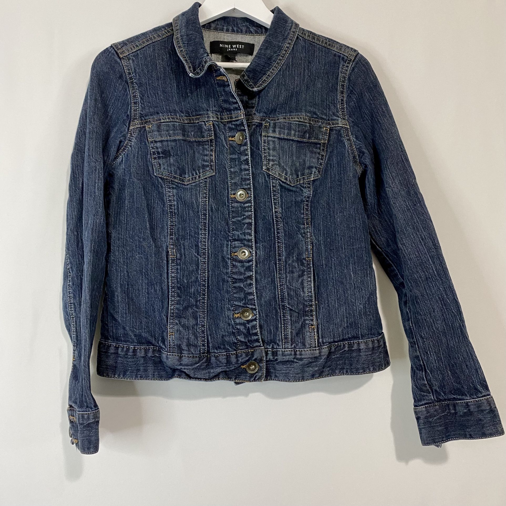 Nine West Jeans Women’s Long Sleeve Button Down Denim Jacket Blue Wash Small