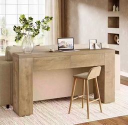 RY0361 63-Inch Wooden Foyer Table with with 2 Hidden Drawers, Farmhouse Console Table for Living Room, Hallway, Entrance, Easy Assembly