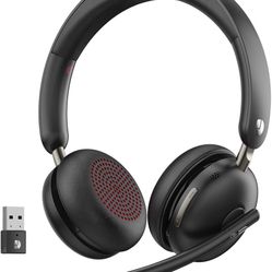 Bluetooth 5.3 Headset, Wireless Headset with Mic for Work (AI Noise Cancelling), Wireless Headphones with Mic & USB Dongle, 65H & Mute Function, Fit f