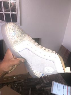 WHITE PINKISH RED BOTTOMS SPIKE BACK