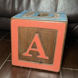 Vintage ABC Wooden Block Toy Storage Cube, Nursery Decor Or Photo Prop