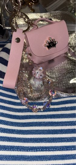 Pink Mini Bag Keychain with Crown Detail
