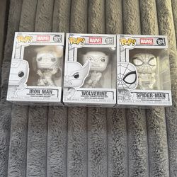 Wolverine, Spiderman, and Iron man Funko pop collection