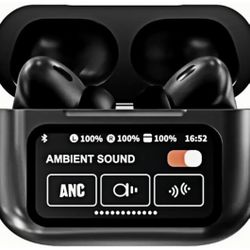 ANC Active Noise Cancelling Earbuds with Smart Touch Screen, Bluetooth 5.4 Headphones Built-in HD Mic, Touch Screen Earbuds, Waterproof in Ear Earphon