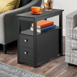New End Table with Drawers 3 Tier Narrow Side Table Black
