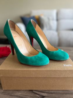 Louboutin Suede Mint Green Heels - Size 39.5