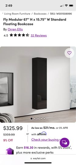 67 x 16 floating bookcase black