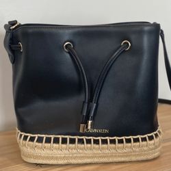 Leather bucket Calvin Klein Gabrianna bag with espadrille trim $65