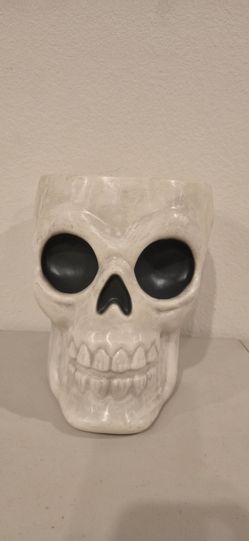 Large plastic Skull Planter / Halloween Decor / Candy Bowl
