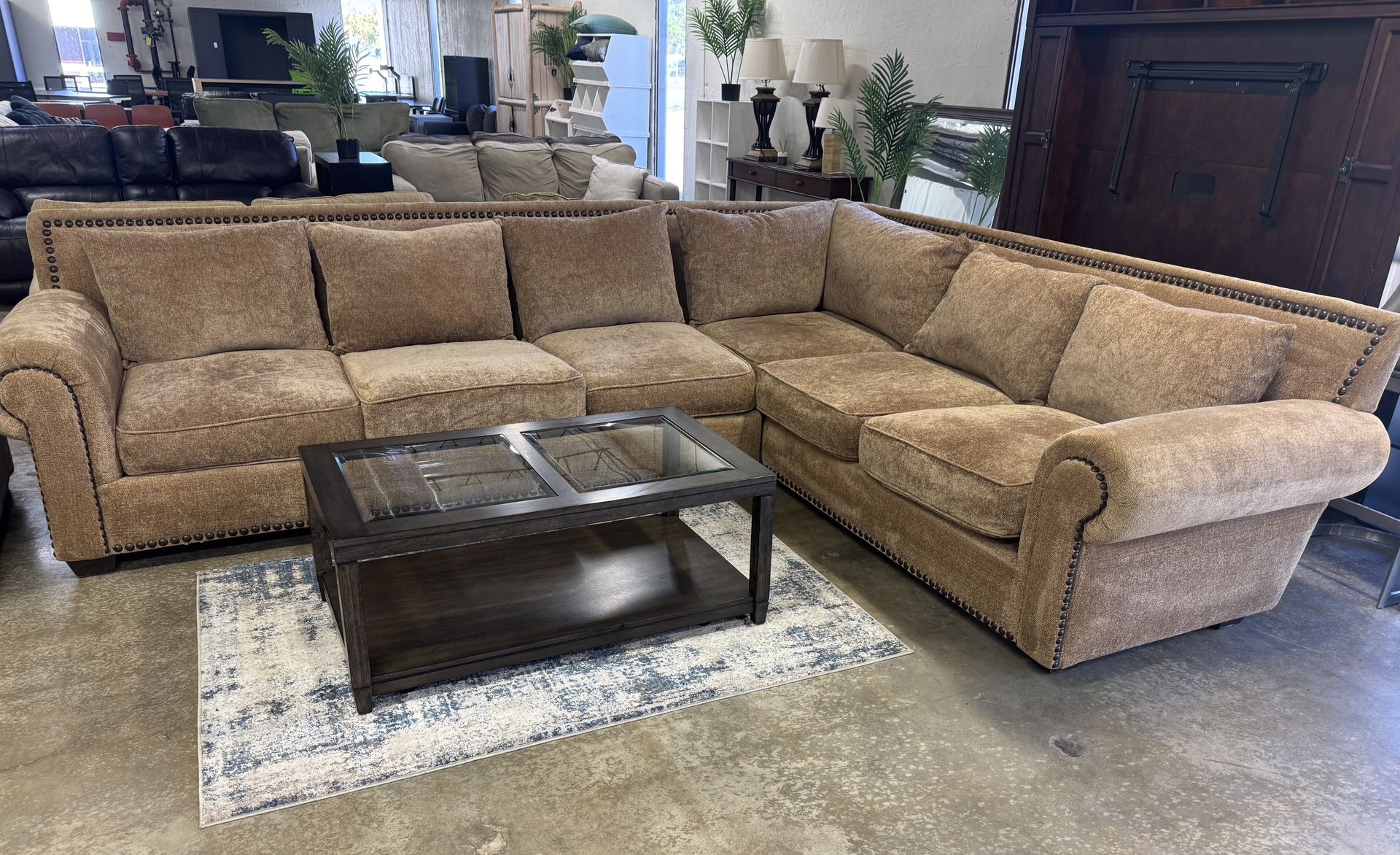 Studded Corner Sectional and Coffee Table Set