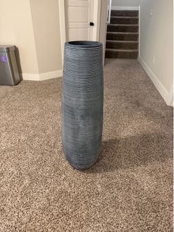 38” Tall Decorative Floor Vase – Modern Ribbed Blue Design