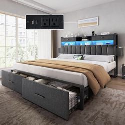 BED FRAME KING SIZE WITH STORAGE DRAWERS AND LED LIGHTING BRAND NEW IN BOX!!!