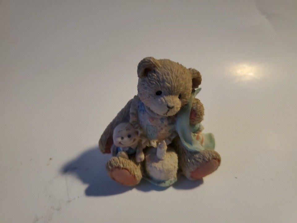 2" Baby Teddy Bear Figurine With Blankie And Cute Doll
