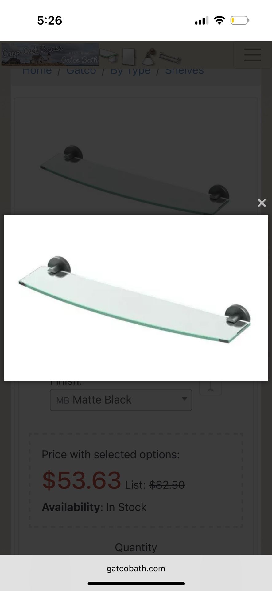 Gatco Reveal Glass Shelf Matte Black - 4666MX