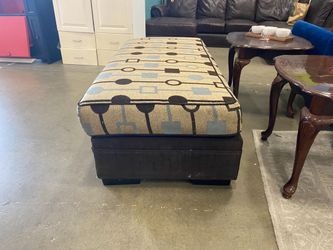 Chocolate and Cream Teal Accented Ottoman