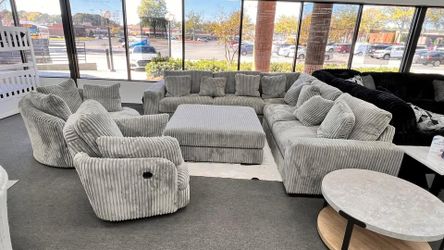 Large 3-Piece Modular Sectional with Chaise in Soft, Warm Neutral Fabric