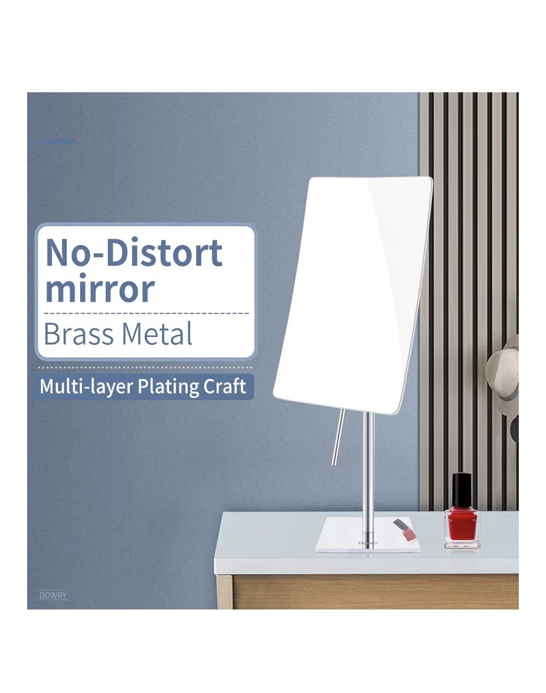 DOWRY 5X Tabletop Magnifying Makeup Mirror Adjustable Rectangular Vanity Mirror for Bedroom 304 Stainless Steel Polished Chrome