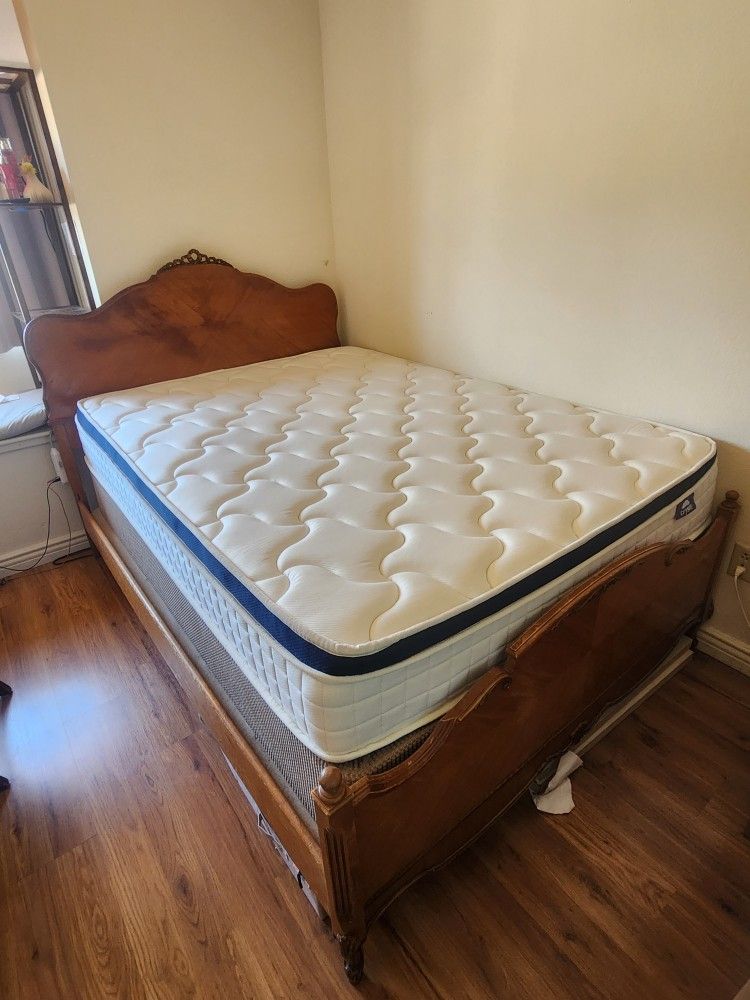 Wood Bed Frame + Box Spring + Mattress