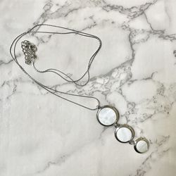 Silver Tone White Disc Pendant Necklace 