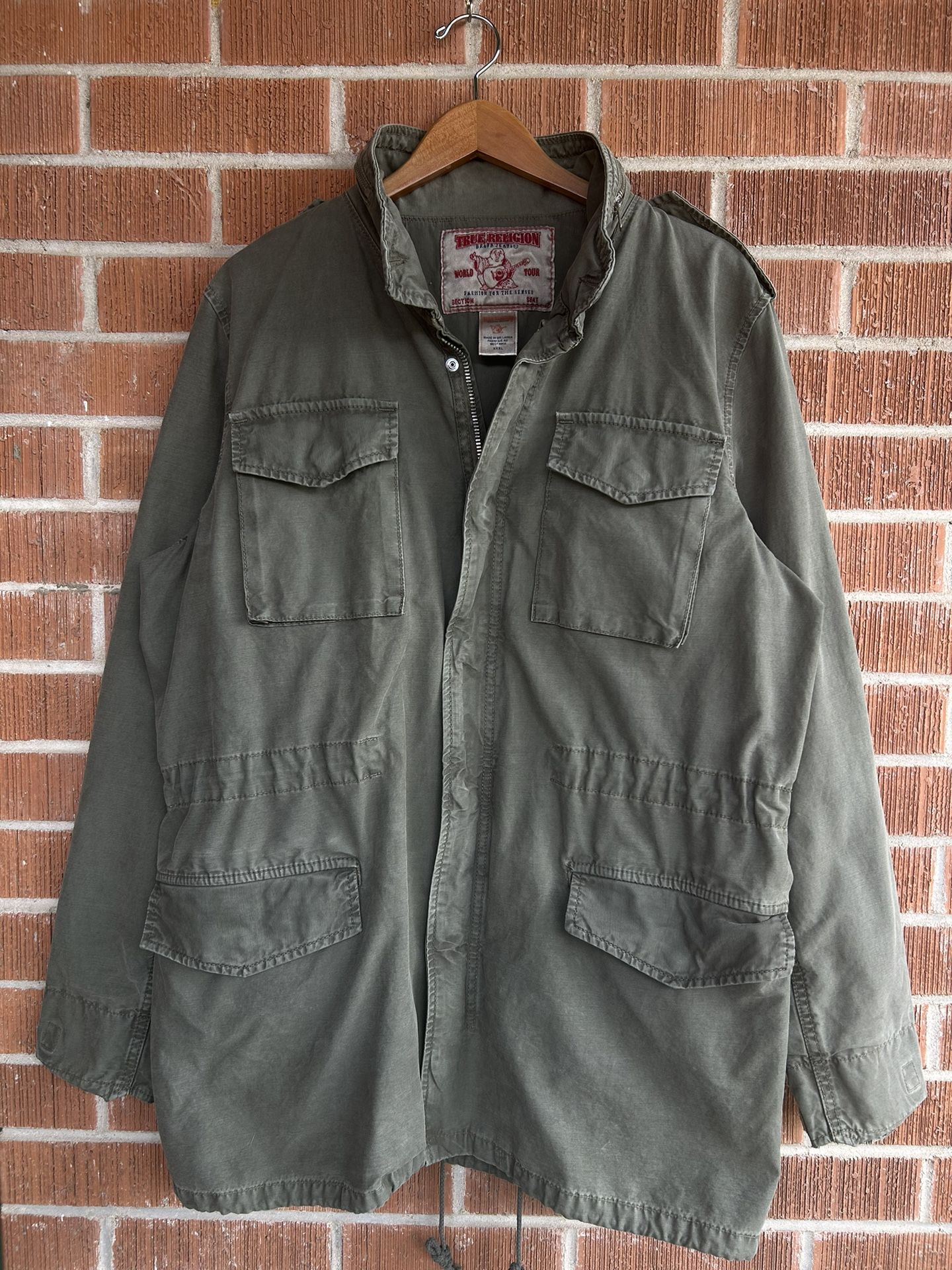 True Religion Military Field Jacket Utility Canvas Trench Coat w/ Hood