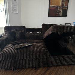 Coffee Brown Convertible Corduroy Sectional 