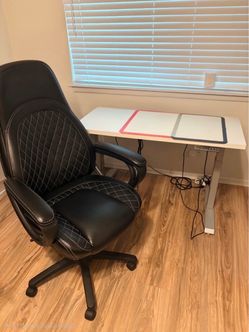 Black Faux Leather Executive Office Chair with standing desk