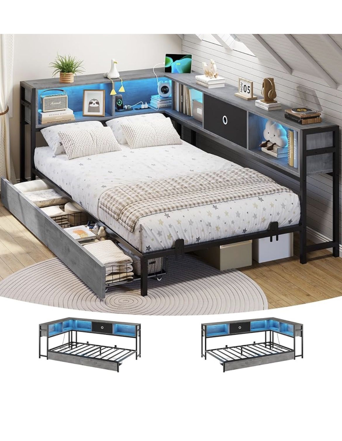 L Shaped Full Size Bed Frame