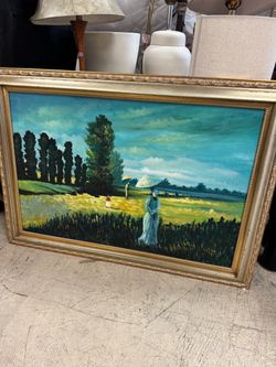 Framed Oil Painting Impressionist Garden Scene