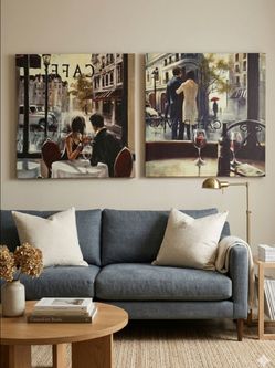 ​Beautiful Pair of Parisian Cafe Canvas Wall Art (Set of 2)