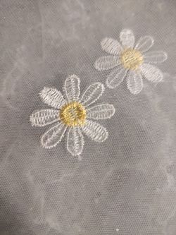 Lace Fabric, Beautiful Floral Embroidery Lace Tulle White Mesh with yellow and white flowers New