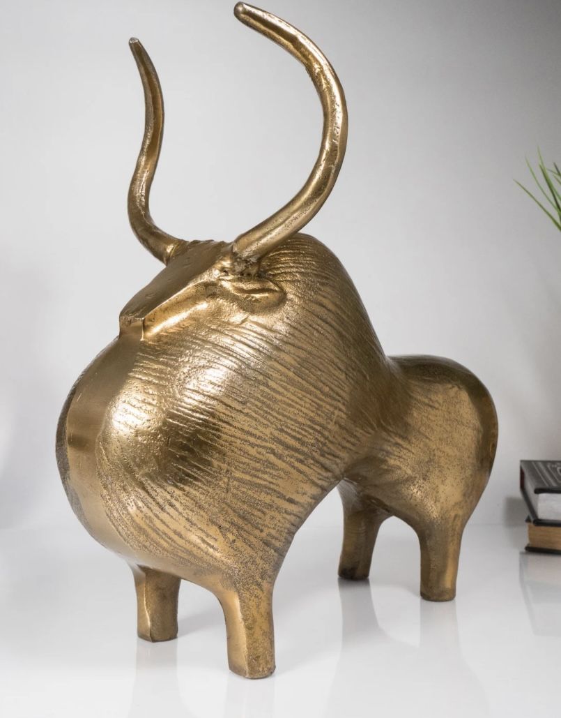 Gold Bull Statue-Bull Figurine-Decorative Bull-Brushed Iron Bull-Bison Sculpture