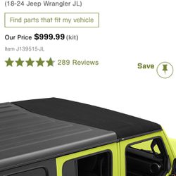 Jeep Wrangler Sunrider For Hardtop Twill Black
