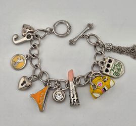 Juicy Couture Y2K Juicy Girl Essentials Lipstick Purse Silvertone Charm Bracelet