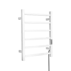 Towel Warmer 6 Bar Electric Heated Towel Rack Wall Mount Plug-in/Bath Towel Heater (White - Timer)