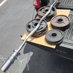New Bar X curl Bar + Used 50 Pounds IGX Rubber Coated Weights+ New Pair Collars

Delivery for extra