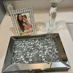 Mirrored Jewelry Box, Frame And Candle Holder