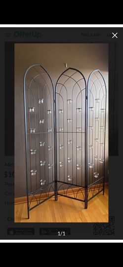 3 PANEL ROOM DIVIDER-CATHEDRAL STYLE WITH CANDEL HOLDERS