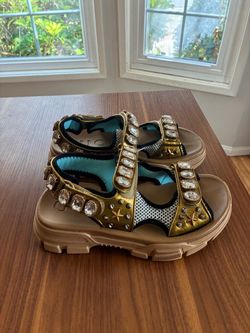 Gucci Aduru Jeweled Slippers