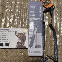 3 Dog Items AirTag Collar, Pet Hair Remover & Double Leash 