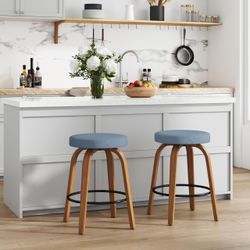 Open-Box New GREHOME Set of 2 Blue 24 Counter Height Swivel Bar Stools