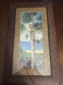 Fine Art Portrait Matted & Framed Palm Tree Beach Seascape Nature Paper Print