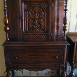 Antique Carved Wood Oak Cabinet