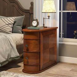 Wood End Table, 2-Drawer Narrow Side Table Slim Chair Solid Side Table, No Assembly Required, Finished Back Slim, No Assembly Required, Finished Back