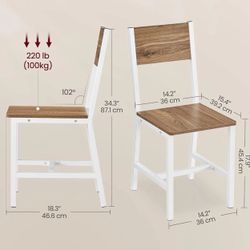 VASAGLE Dining Chair Rustic Wood Chairs with Metal Steel Frame Set of 2 - Wheat Brown / Cloud White