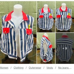 As/Is VTG 90s No! Jeans Striped Denim Vest Size 20 Patriotic USA Red White Blue