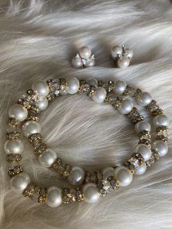 Two Pearl and Rhinestone Bracelets and Matching Earrings